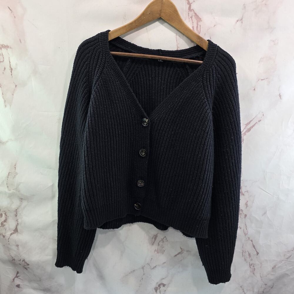 Rails Cardigan Womens Medium Black Sweater Josie Crop Boxy Cotton Wool Knit